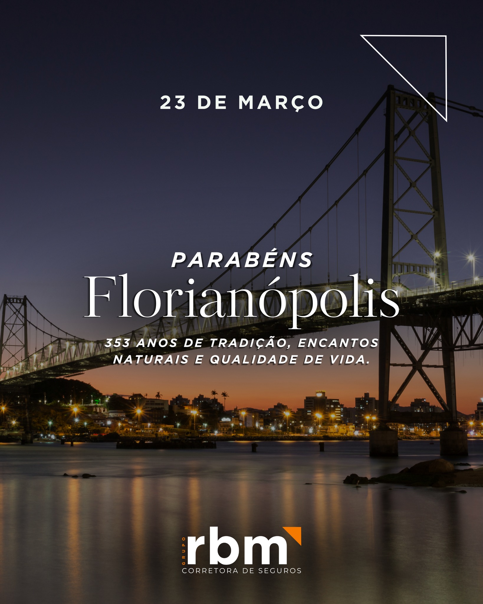 Parabéns, Florianópolis! 

Hoje celebramos essa cidade incrível, cheia de beleza, história e oportunidades. E para nós, a comemoração é ainda mais especial! 
Agora também estamos presentes em Florianópolis, prontos para cuidar de você e proteger o que mais importa.

#Florianópolis #RBMSeguros #Proteção #seguros
