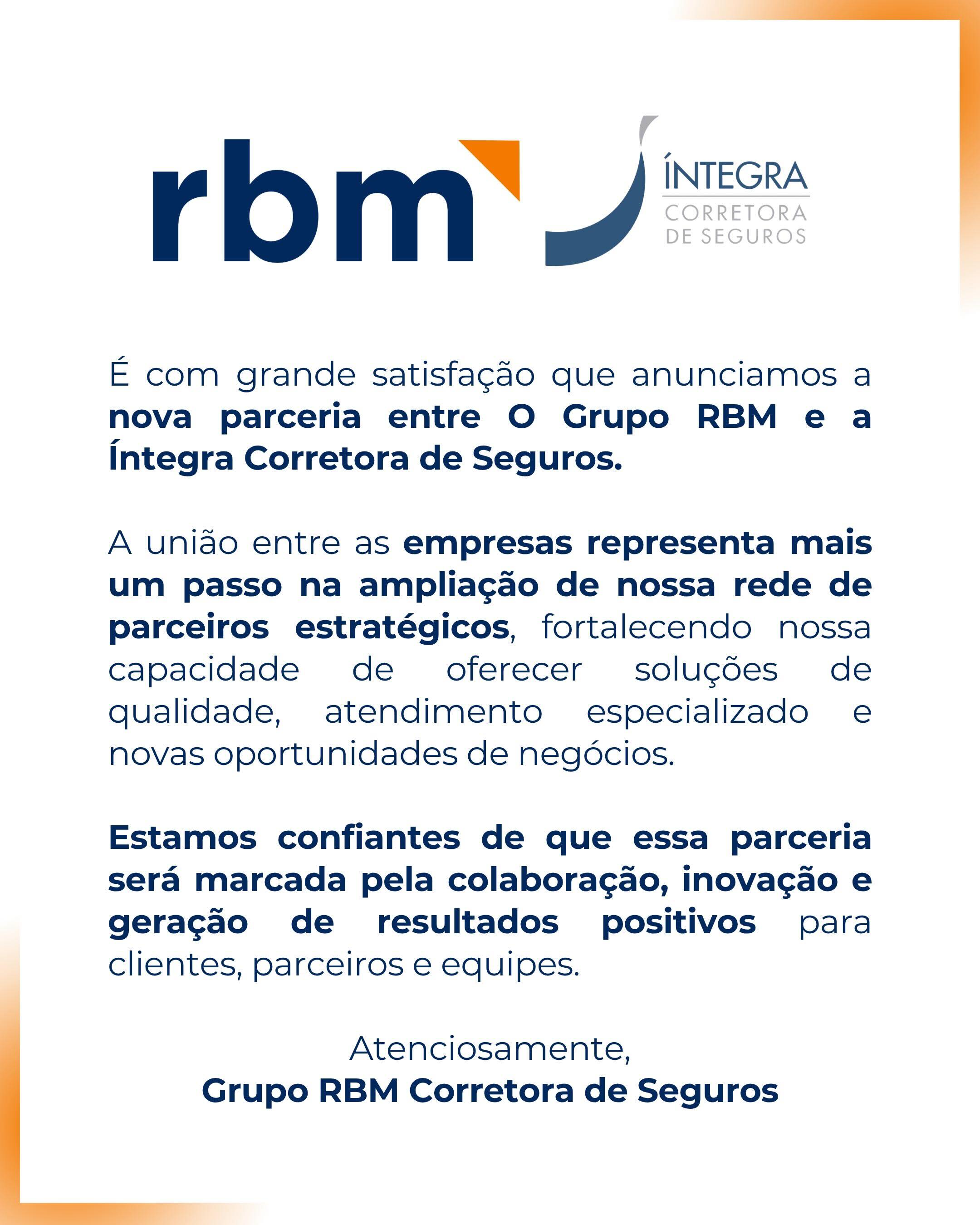 Mais um passo importante em nossa trajetória de expansão. 🚀

A parceria entre o Grupo RBM e a Íntegra Corretora de Seguros fortalece nossa capacidade de entregar soluções de qualidade, atendimento especializado e novas oportunidades de negócios.

Seguimos conectando expertise, confiança e inovação para gerar resultados cada vez melhores para nossos clientes e parceiros.

#GrupoRBM #rbmseguros #MercadoDeSeguros #Parcerias #Resultados